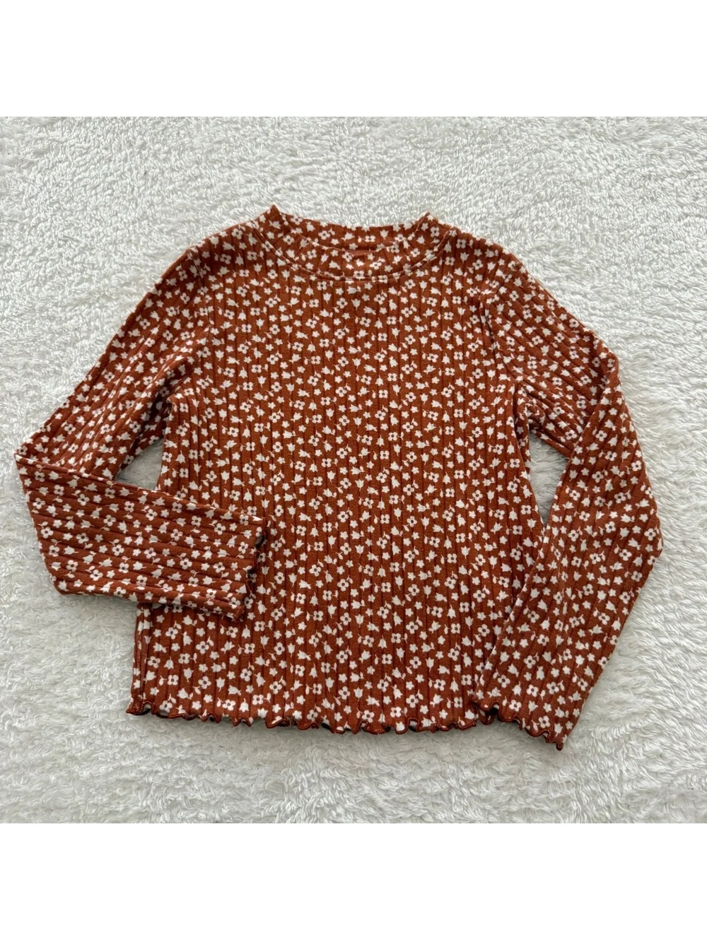 6y Rust Floral Ribbed Top